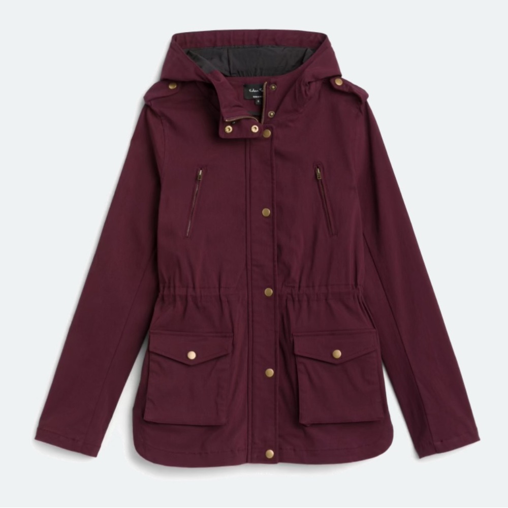 Like New Eden Society Holly Contrast Hood Cargo Jacket, eggplant, medium